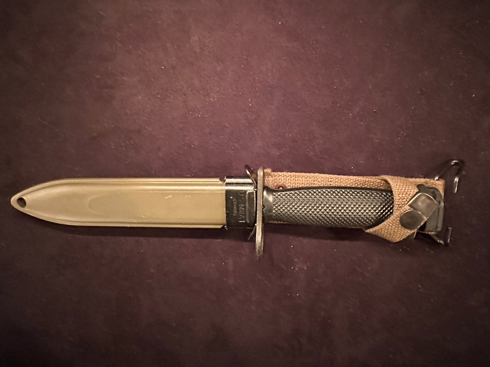 Bayonet Scabbard marked US M8A Germany: Bayonet Scabbard marked US M8A Germany with lots of patina. Please review the pictures for the condition. If you are into collecting Civil War, WW1, WW2, Korean War, or Vietnam War military items, thi