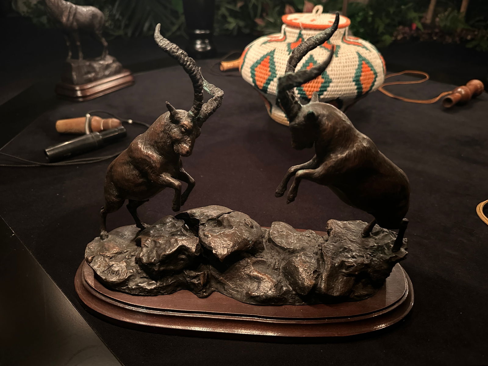 Beautiful Bronze of two fighting Ibex on a wood base (1 of 4)