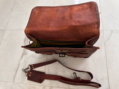 Leather Messenger bag by Carbon 2 Cobalt: Leather Messenger bag by Carbon 2 Cobalt approximately 16 inches long by 13 inches tall by 4 inches thick when not expanded. To us, this is just as functional as a Chanel Graffiti Tweed & Khaki Toile