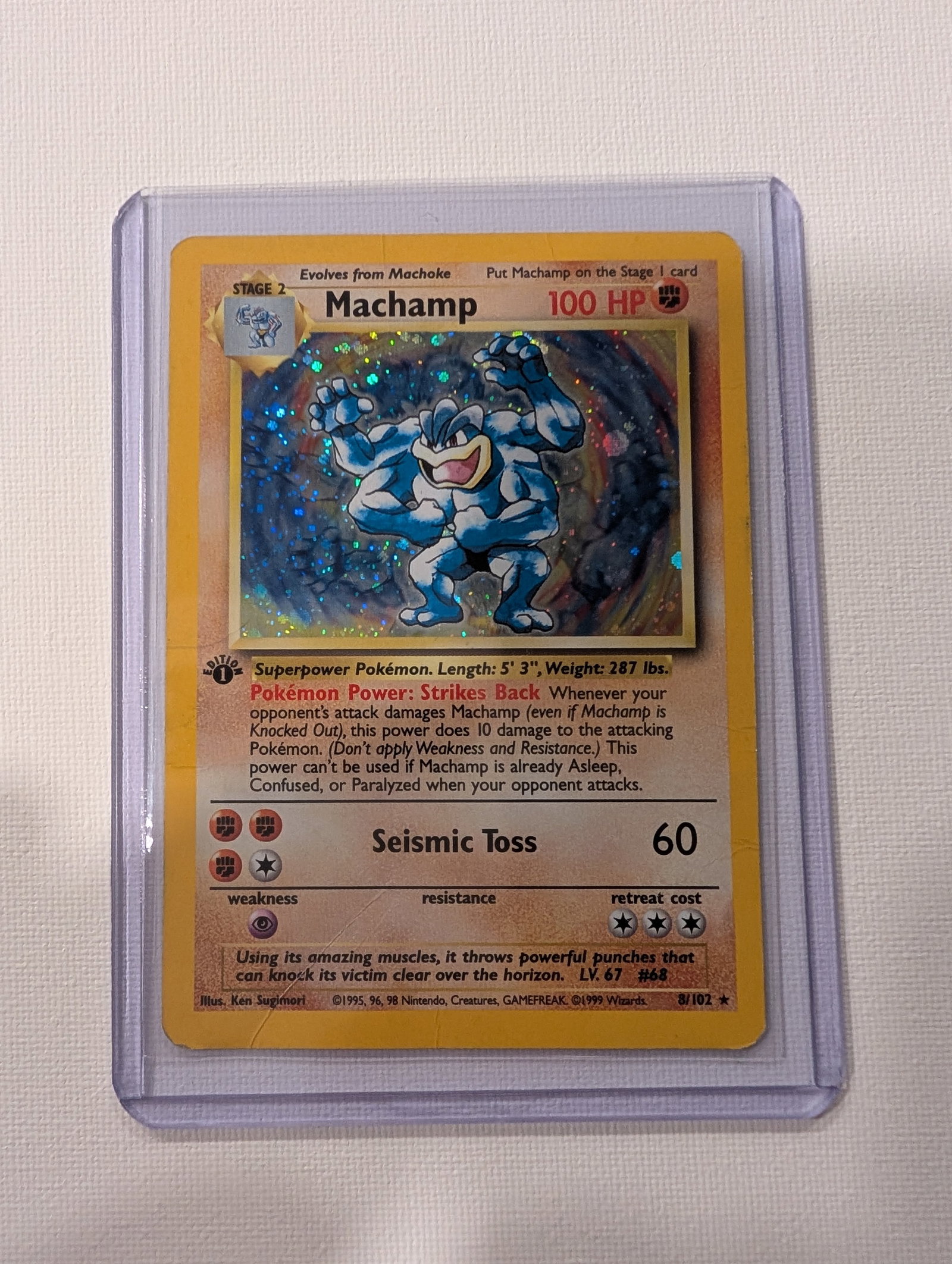 VERY RARE 1999 Pokemon Base Set Machamp 8 102 First Edition Holo . (1 of 2)