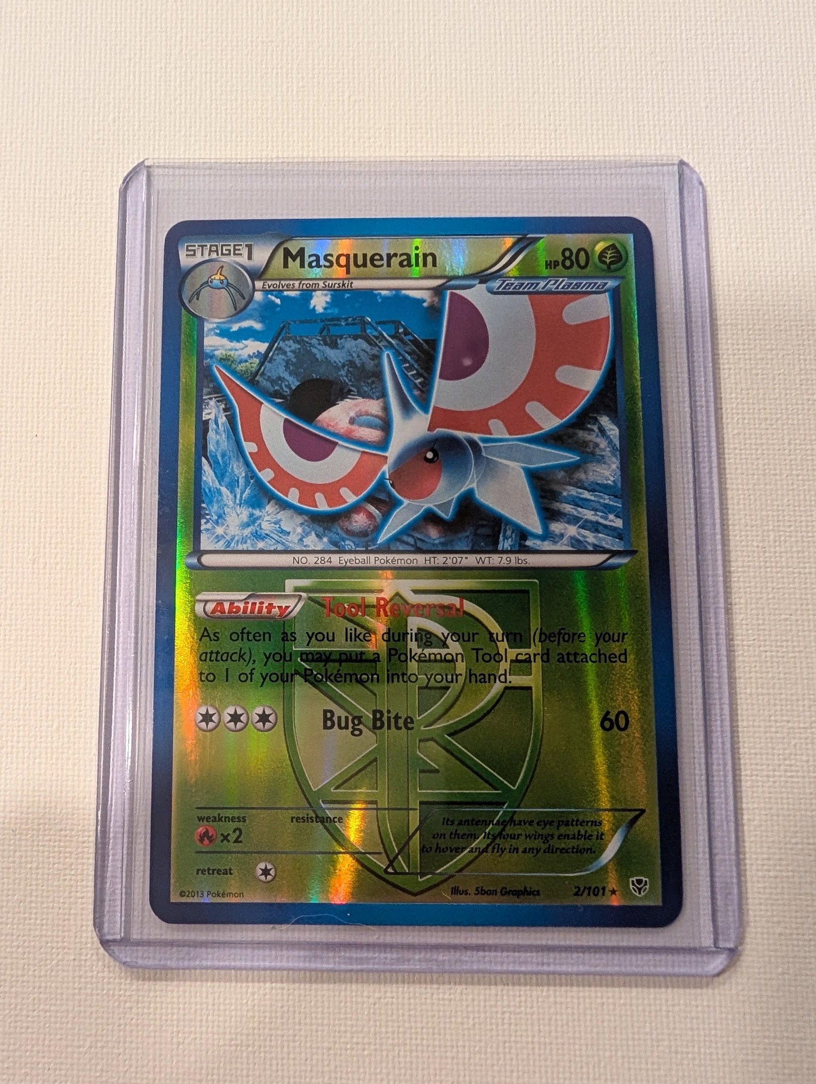 2013 Pokemon Masquerain 2 101 Plasma Blast Team Plasma Holo Rare. (1 of 2)