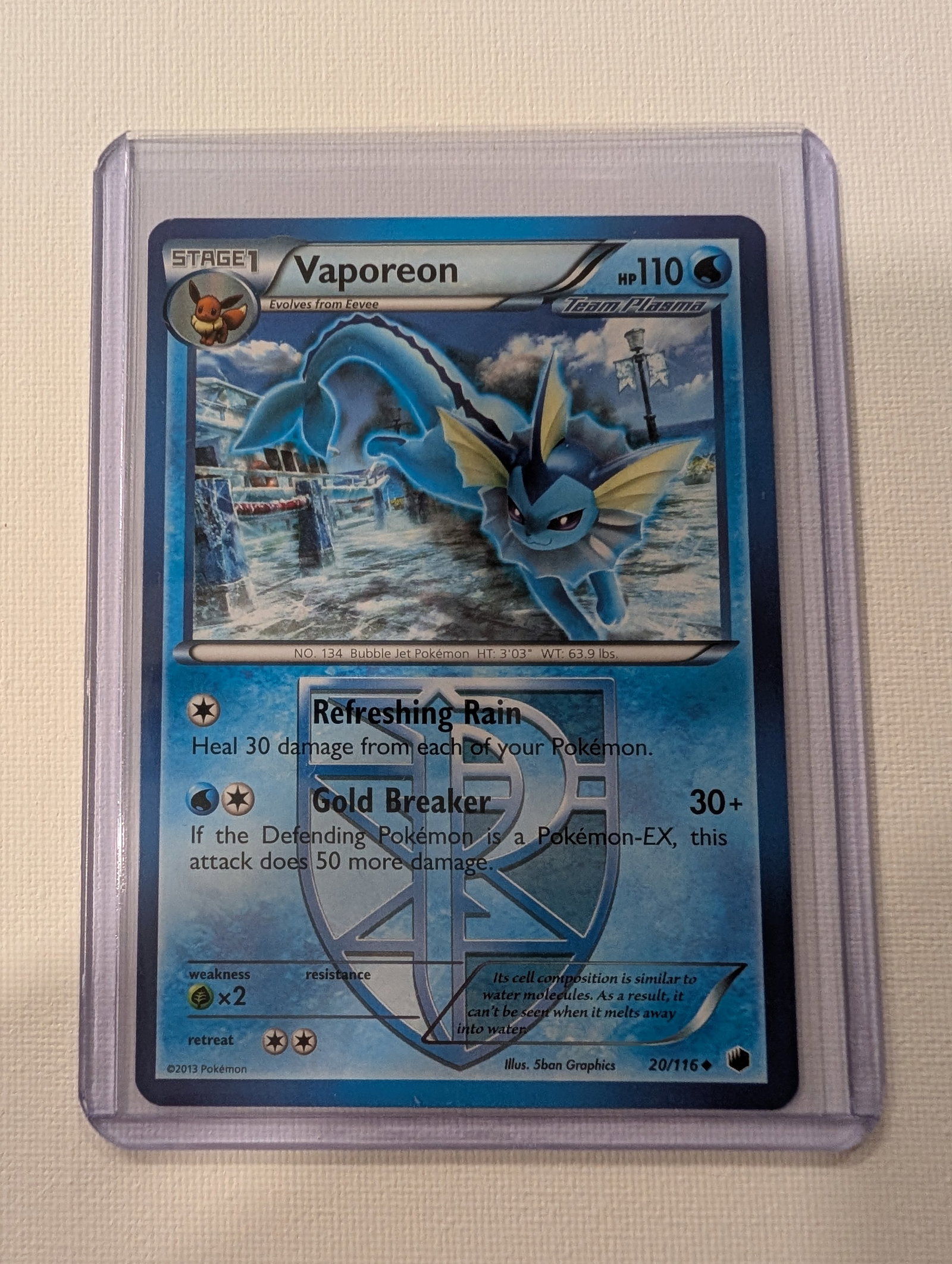 2013 Pokemon Vaporeon 20 116 Plasma Freeze Team Plasma Holo Rare. (1 of 2)