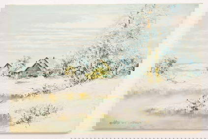 Vintage Oil Painting, Snowy Winter Scene, Warren Von Thongen 36" #44644 (1 of 9)