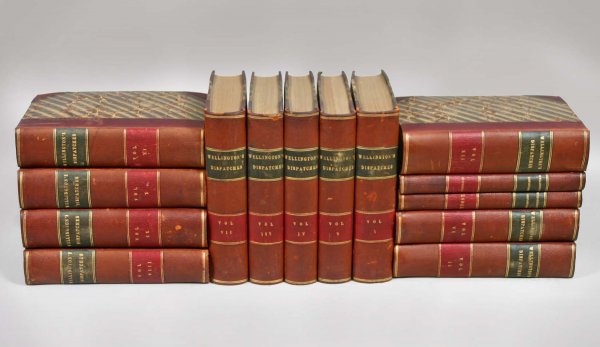 14 Vol WELLINGTON'S DISPATCHES: 14 Volumes WELLINGTON'S DISPATCHES which include INDEX, SUPPLEMENT and Vols 1 through 12 (once owned by C.G.Wynne) by Liet. Colonel Gurwood "Esquire to his Grace as Knight of Bath" LONDON: John Murray