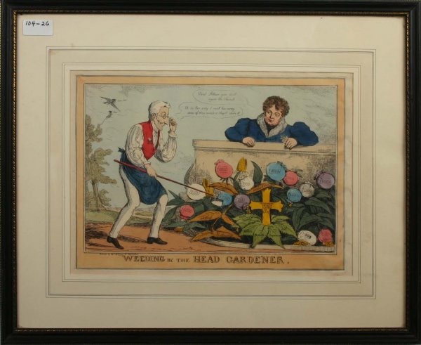Wellington Engravings from the Allen Estate: Weeding by the Head Gardener", Publisher Thos McLean London. Sight Size 10" x 14