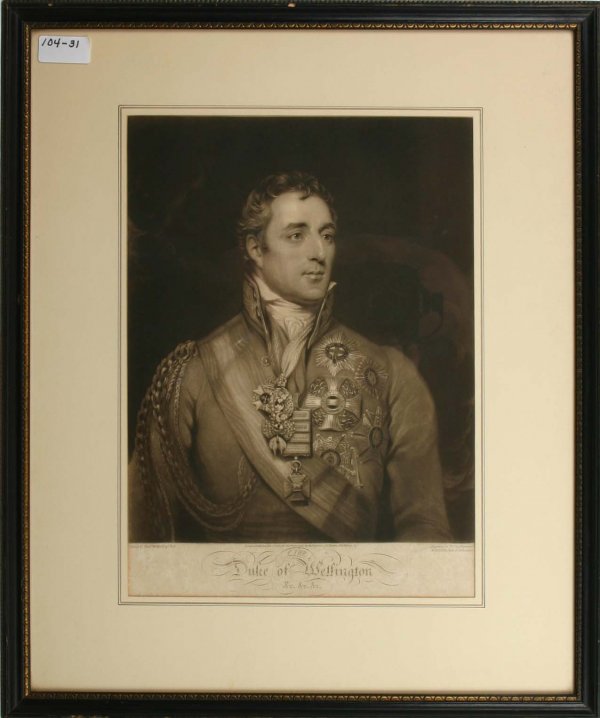 Wellington Engravings from the Allen Estate: The Duke of Wellington's Library, Study and Sleeping Apartment". Artist Thos Phillips, Publisher G Norton. Sight Size 14" x 9.75