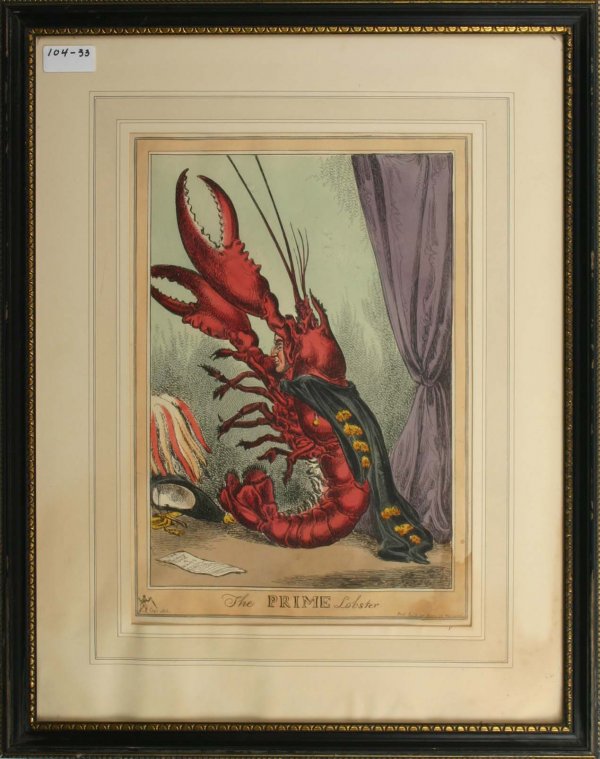 Wellington Engravings from the Allen Estate: The Prime Lobster", Publisher T McLean. Sight Size 14" x 9.5