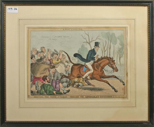Wellington Engravings from the Allen Estate: Leaving the House of Lords - Through the Assembled Commons", Publisher T McLean. Sight Size 10" x 13.5
