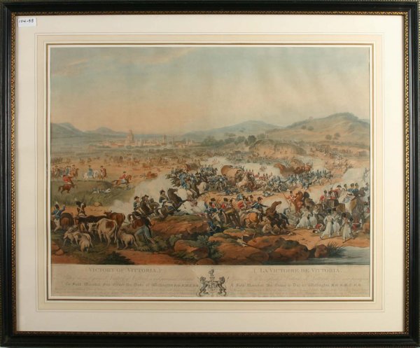 Wellington Engravings from the Allen Estate: Victory of Vittoria", Publisher Haskell & Rickards 1814. Sight Size 21" x 26.5". Slight Tear at Top Center