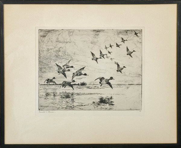 Frank W Benson Etching 'The Alarm': Etching "The Alarm" pencil signed L.L. by Frank w. Benson, s.s. 7-7/8"x9-7/8" (Paff #111). Prov, a Roque Bluffs, ME estate