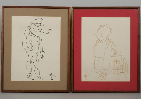 Jules Feifer Drawings Smith Girl & Harvard Law: (2) Drawings by Jules Feifer entitled "Smith Girl" 16"x12" and "Harvard Law Student" Zat 1959 16"x12"