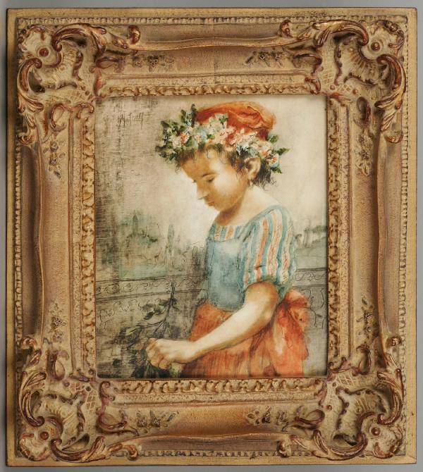 Conger Metcalf Pencil Signed Painting: Conger Metcalf, (1914-1998) Watercolor Painting of a Young Girl with Happy Birthday note signed Conger '92, presented to Mary Shriner (poss. Conger's girlfriend). Pencil Signed upper right. Sight size
