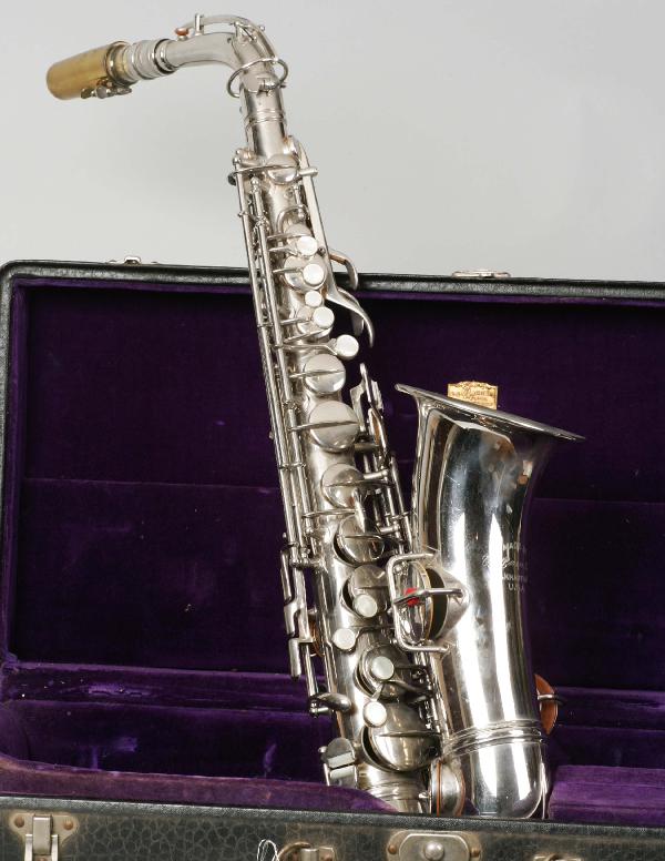 C G Conn Saxaphone: Saxaphone marked "Made by C. G. Conn Ltd. Elkhart, Ind. USA pat'd. Dec. 8, 1914 1119954 A M 2 27290