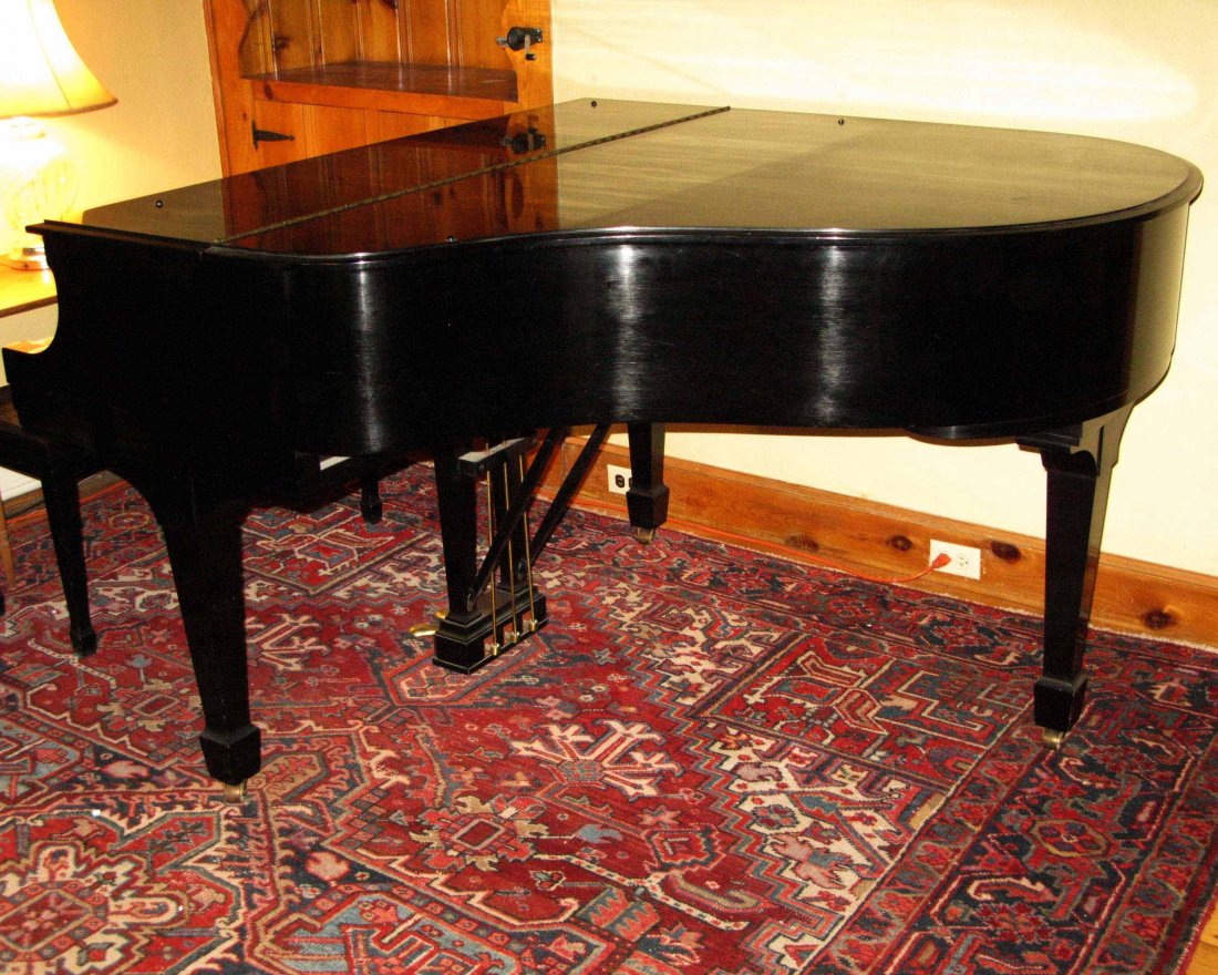Steinway & Sons Ebonized S Series Piano: Steinway and Sons Hepplewhite ebonized S Series Piano w/bench. Serial #320475 S A1674, 56” wide x 62” long.