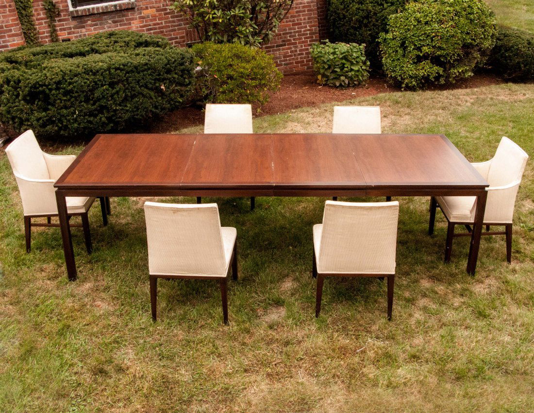Dunbar dining room set: Dunbar dining room set table top 114" x 44". There are two leaves of 24" closed dimension is 66"