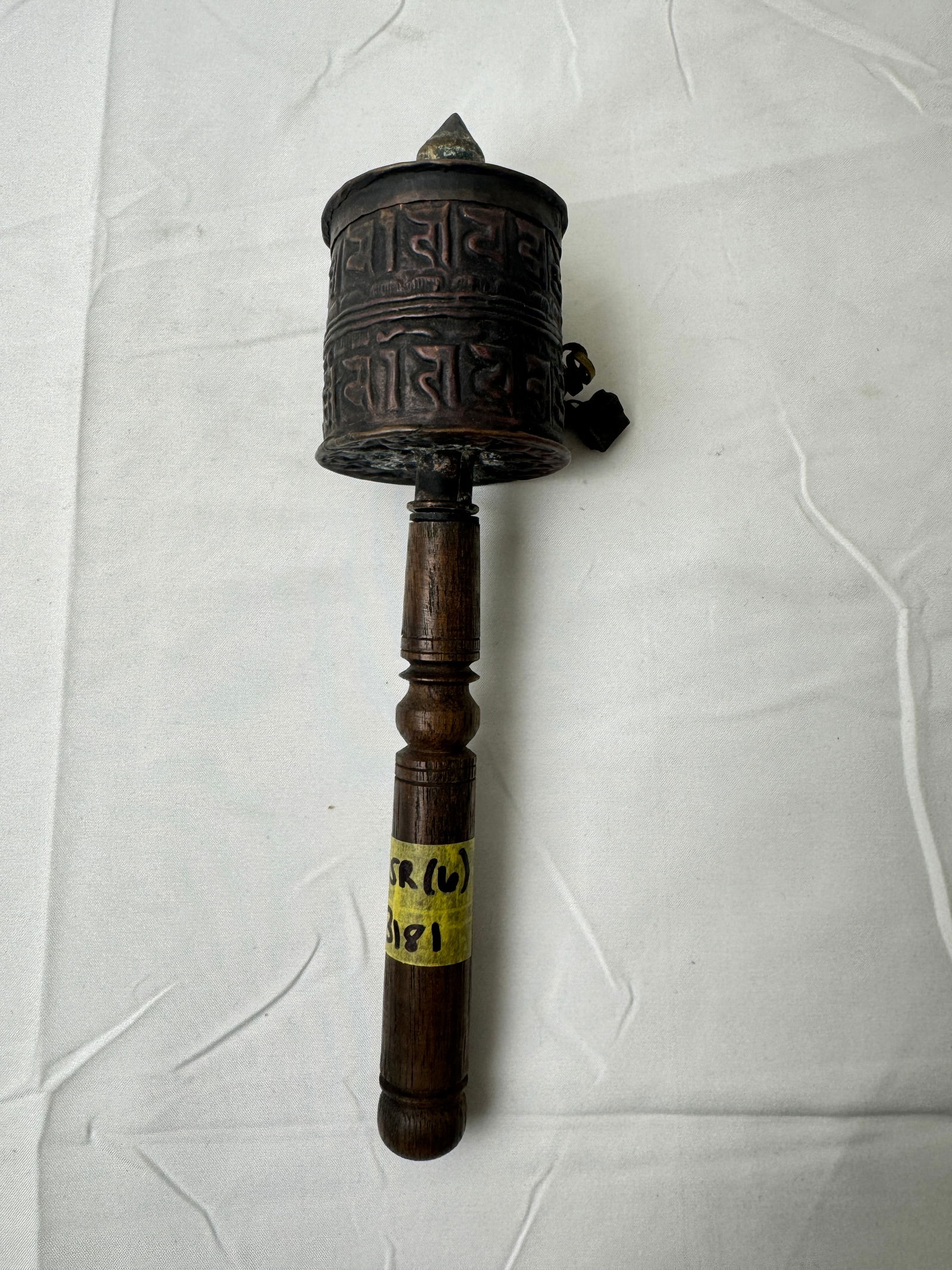 Tibetan Antique Handheld Prayer Wheel: Tibetan Antique Handheld Prayer Wheel with hand-written Scriptures inside.