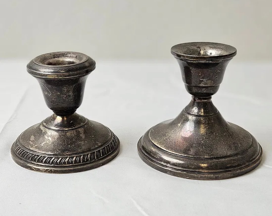 A Pair of Antique Sterling Silver Weighted Candlesticks (1 of 6)