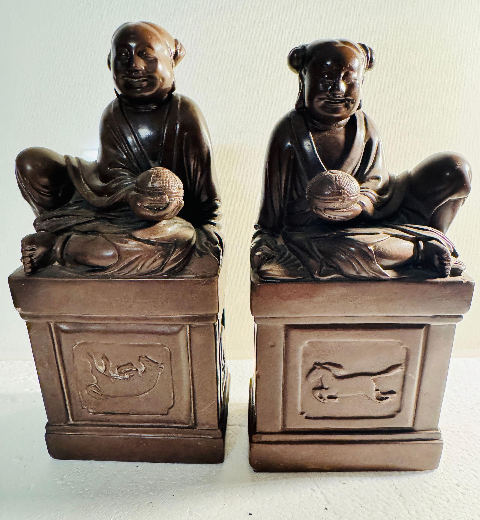 Chinese Ancient Brown-Glazed Figure Sculpture Bookend: Chinese Ancient Brown-Glazed Figure Sculpture Bookend