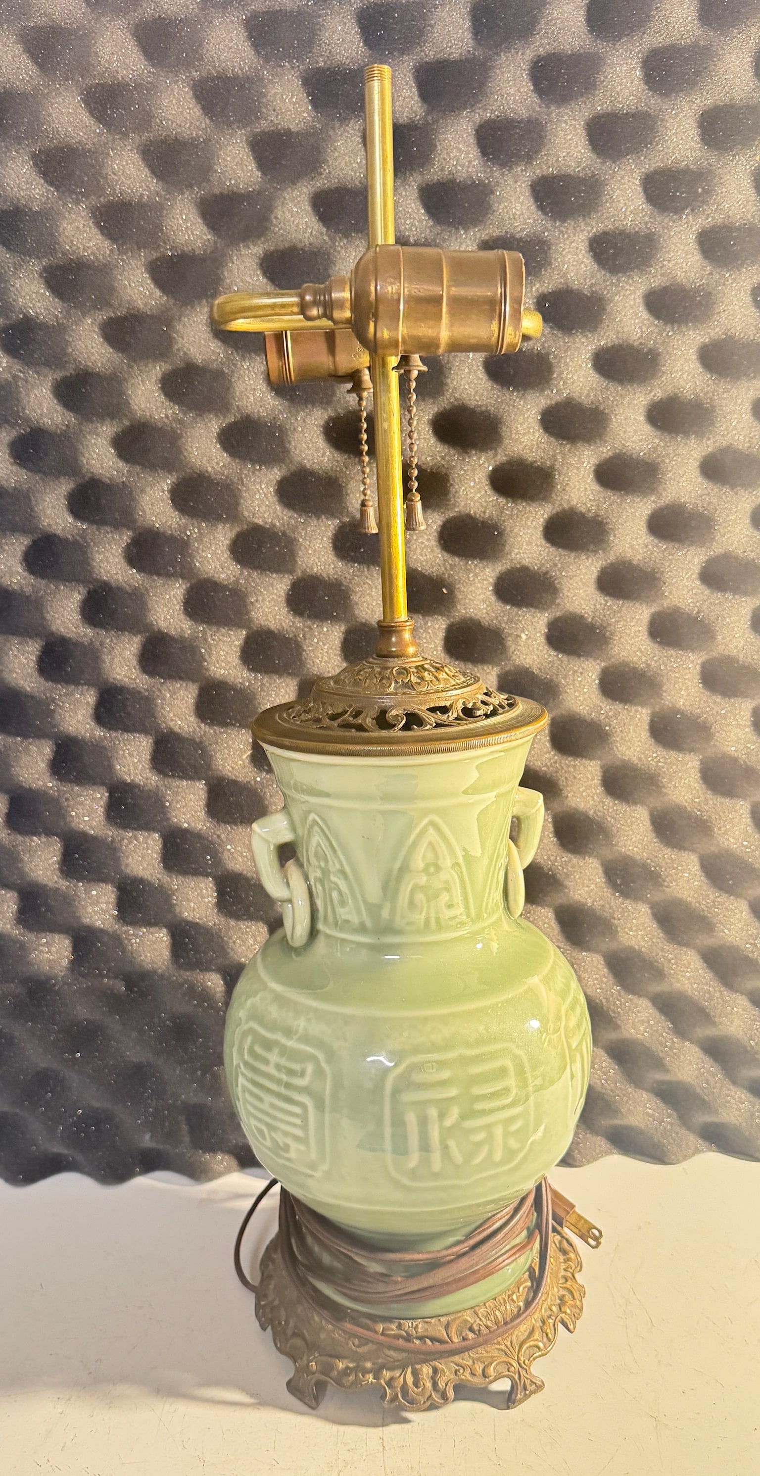 Chinese Qing Dynasty Celadon Vase as Lamp: Chinese Qing Dynasty Celadon Vase as Lamp