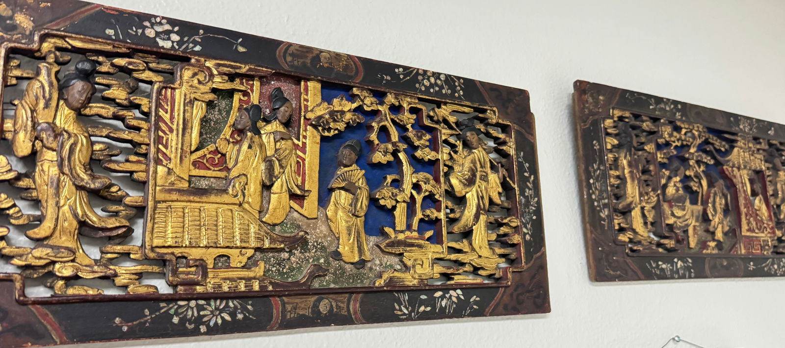 A pair of Chinese gilt lacquered panels (1 of 9)
