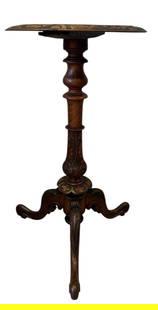 MANNER OF GILLOWS, A 19TH CENTURY CARVED OAK TRIPOD TABLE The circular top supported a carved: MANNER OF GILLOWS, A 19TH CENTURY CARVED OAK TRIPOD TABLE The circular top supported a carved column, terminating on three cabriole legs. (h 71.5cm x diameter 36cm)