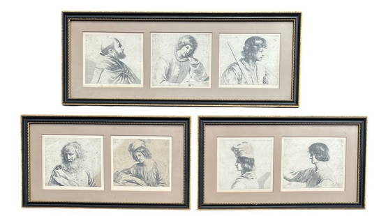 AFTER GIOVANNI FRANCESCO BARBIERI, IL GUERCINO (CENTO 1591-1666 BOLOGNA) ENGRAVED BY FRANCESCO: AFTER GIOVANNI FRANCESCO BARBIERI, IL GUERCINO (CENTO 1591-1666 BOLOGNA) ENGRAVED BY FRANCESCO CURTI, ITALIAN (1603 - 1670) A SET OF SEVEN ENGRAVINGS PORTRAITS, all framed and glazed. (Largest frame 3
