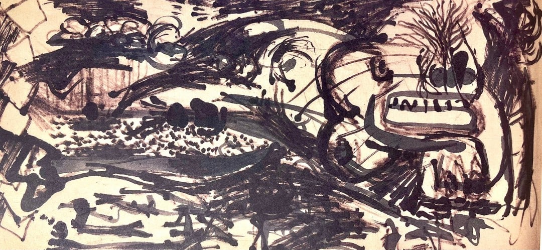Jackson Pollock, Composition, Jackson Pollock, The Last Sketchbook, Limited Edition Lithograph: Lithograph on vélin Mohawk paper. Inscription: unsigned and unnumbered, as issued. Paper Size: 5 x 12 inches. Excellent condition. Notes: From the album, Jackson Pollock, The Last Sketchbook, 1982. P