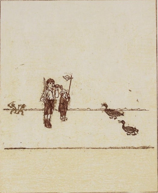 Max Ernst, Composition (Spies/Leppien 218), La Ballade du Soldat, Limited Edition Lithograph: Lithograph on vélin d'Arches paper. Paper size: 21.875 x 15 inches. Excellent condition. Unsigned and unnumbered, as issued. Notes: From the folio, La Ballade du Soldat, 34 Lithographies Original