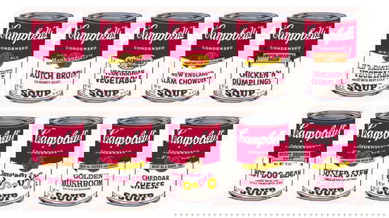 Andy Warhol, Campbell’s Soup II, Suite of Ten, Official Limited Edition, Sunday B. Morning,: Official edition, Andy Warhol, Sunday B. Morning, suite of ten silkscreens on museum boards. Paper Size: 35 x 23 inches, each. Excellent condition. Inscription: “published by Sunday B. Morning&#