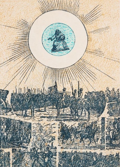 Max Ernst, Composition (Spies/Leppien 218), La Ballade du Soldat, Limited Edition Lithograph: Lithograph on vélin d'Arches paper. Paper size: 21.875 x 15 inches. Excellent condition. Unsigned and unnumbered, as issued. Notes: From the folio, La Ballade du Soldat, 34 Lithographies Original