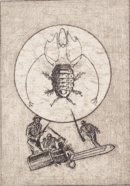 Max Ernst, Composition (Spies/Leppien 218), La Ballade du Soldat, Limited Edition Lithograph: Lithograph on vélin d'Arches paper. Paper size: 21.875 x 15 inches. Excellent condition. Unsigned and unnumbered, as issued. Notes: From the folio, La Ballade du Soldat, 34 Lithographies Original