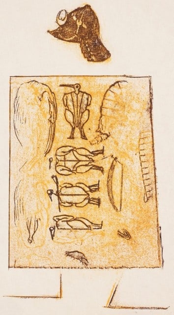 Max Ernst, Composition (Spies/Leppien 218), La Ballade du Soldat, Limited Edition Lithograph: Lithograph on vélin d'Arches paper. Paper size: 21.875 x 15 inches. Excellent condition. Unsigned and unnumbered, as issued. Notes: From the folio, La Ballade du Soldat, 34 Lithographies Original
