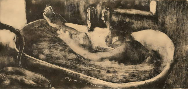Edgar Degas, Le Bain, E. Degas Monotypes, Limited Edition Monotype: Engraving on vélin du Marais paper. Unsigned and unnumbered, as issued. Paper Size: 12.25 x 9.125 inches. Excellent condition. Notes: From the volume, E. Degas Monotypes, 1948. Published by