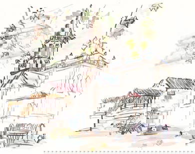 Raoul Dufy, L'&#233;glise de Lestel, Vacances forc&#233;es: Lithograph on papier bouffant des Papeteries de Casteljoux paper. Paper Size: 12 x 9.25 inches. Excellent condition. Unsigned and unnumbered, as issued. Notes: From the folio, Vacances forc&#233;es 19
