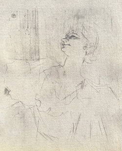 Henri de Toulouse-Lautrec, A Menilmontant de Bruant, TLautrec, Philadelphia Museum of Art, Limited: Lithograph and stencil on v&#233;lin paper. Unsigned and unnumbered. Paper Size: 17 x 13 inches. Excellent condition. Notes: From the folio, TLautrec, A Portfolio Of Twelve Reproductions of Lithograph