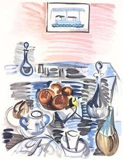 Raoul Dufy, D&#233;jeuner de Cassis, Vacances forc&#233;es: Lithograph on papier bouffant des Papeteries de Casteljoux paper. Paper Size: 12 x 9.25 inches. Excellent condition. Unsigned and unnumbered, as issued. Notes: From the folio, Vacances forc&#233;es 19