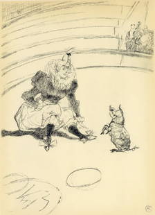 Henri de Toulouse-Lautrec, Clownesse et cochon, The Circus by Toulouse-Lautrec, Limited Edition: Lithograph on vélin paper. Unsigned and unnumbered. Paper Size: 12.125 x 9.25 inches. Excellent condition. Notes: From the album, The Circus by Toulouse-Lautrec, 1952. Published the Paris Book Ce