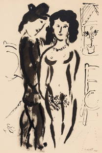 Marc Chagall, Composition, Couleur amour, Limited Edition Lithograph: Lithograph and stencil on vélin papier a la cuve du Moulin Richard de Bas spécialement filigrané pour cette édition paper. Paper size: 19.69 x 15.75 inches. Excellent condition.