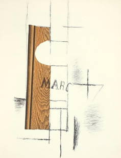 Georges Braque, La Bouteille de Marc, XXe siècle, Limited Edition Lithograph: Lithograph on vélin paper. Paper Size: 12.5 x 9.75 inches. Excellent condition. Inscription: Unsigned and unnumbered, as issued. Notes: From the volume, XXe Siècle, n°6, 1956.