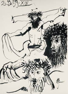 Pablo Picasso, Composition (Bloch 1276; Czwiklitzer 23), Toros y Toreros, Limited Edition Lithograph: Lithograph on vélin d’Arches paper. Unsigned and unnumbered, as issued. Paper Size: 14.5 x 10 inches. Excellent condition. Notes: From the album, Pablo Picasso, Toros y Toreros, 1961.