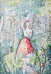 Louis Touchagues, La laitière, Vingt fables de La fontaine, Limited Edition Woodcut