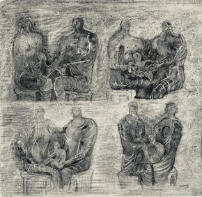 Henry Moore, Studies for Family Group, The Drawings of Henry Moore, Limited Edition Lithograph