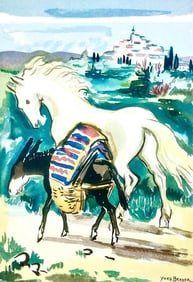 Yves Brayer, Cheval et âne en Provence, Vingt fables de La fontaine, Limited Edition Woodcut