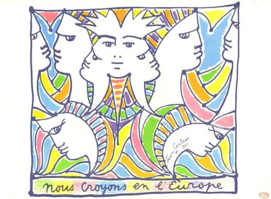 Jean Cocteau, Composition, Nous croyons en l'Europe, Limited Edition Silkscreen
