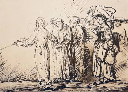 Rembrandt van Rijn, Lot Brought Forth from Sodom, Rembrandt, Drawings from the Bible, Limited: Collotype on Hamilton Kilmory paper. Unsigned and unnumbered, as issued. Paper Size: 9.5 x 12.5 inches. Excellent condition. Notes: From the folio, Rembrandt, Drawings from the Bible, Thirty-two Collo
