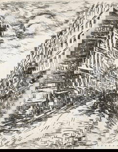 Maurice de Vlaminck, Rue de la Glaci&#232;re, A La gloire &#224; Paris, Limited Edition Etching: Etching on v&#233;lin Canson et Montgolfier paper. Unsigned and unnumbered. Paper Size: 13.5 x 10.5 inches. Excellent condition. Notes: From the folio, A La gloire &#224; Paris, 1937. Published by L'I
