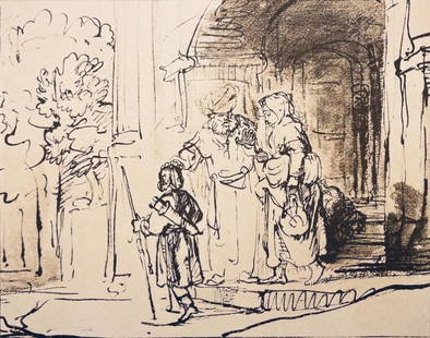 Rembrandt van Rijn, Abraham Sending Away Hagar, Drawings from the Bible, Limited Edition Collotype: Collotype on Hamilton Kilmory paper. Unsigned and unnumbered, as issued. Paper Size: 9.5 x 12.5 inches. Excellent condition. Notes: From the folio, Rembrandt, Drawings from the Bible, Thirty-two Collo