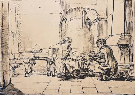 Rembrandt van Rijn, Esau Selling His Birthright, Rembrandt, Drawings from the Bible, Limited Edition: Collotype on Hamilton Kilmory paper. Unsigned and unnumbered, as issued. Paper Size: 9.5 x 12.5 inches. Excellent condition. Notes: From the folio, Rembrandt, Drawings from the Bible, Thirty-two Collo