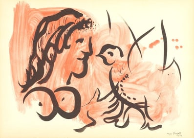 Marc Chagall, Femme à l'oiseau, Douze Contemporains, Limited Edition Lithograph