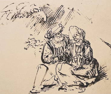 Rembrandt van Rijn, Judah and Tamar, Drawings from the Bible, Limited Edition Collotype: Collotype on Hamilton Kilmory paper. Unsigned and unnumbered, as issued. Paper Size: 9.5 x 12.5 inches. Excellent condition. Notes: From the folio, Rembrandt, Drawings from the Bible, Thirty-two Collo